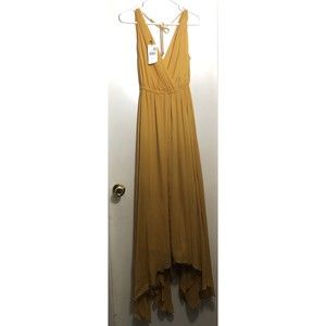 MNG by Mango NWT yellow Flowy Beachy Open Back Plunging V Neck Maxi Dress XS